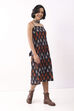 Black Cotton Abstract Strappy Midi Dress image number 4