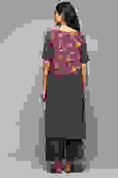 Purple Rayon Asymmetric Kurta Palazzo Suit Set image number 4