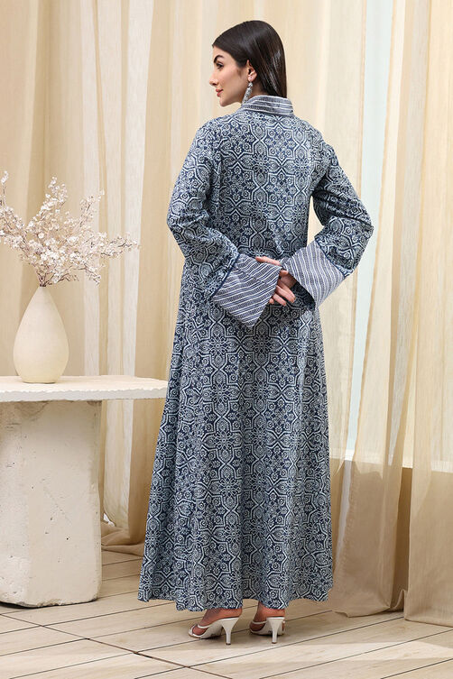Blue & White Jalabiya Kaftan image number 3