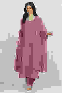 Purple Net Hand Embroidered Unstitched Suit Set image number 1