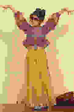 Yellow Polyester Printed Kalidar Lehenga Set image number 0