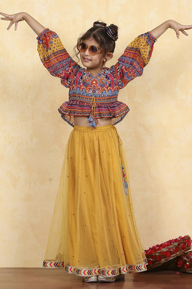 BIBA Polyester Lehenga Set in Yellow