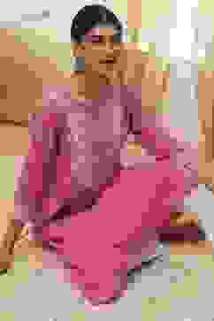 Pink Cotton Embroidered A-Line Kurta image number 6