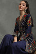 Rohit Bal Blue Silk Chanderi Floral Straight Suit Set image number 0