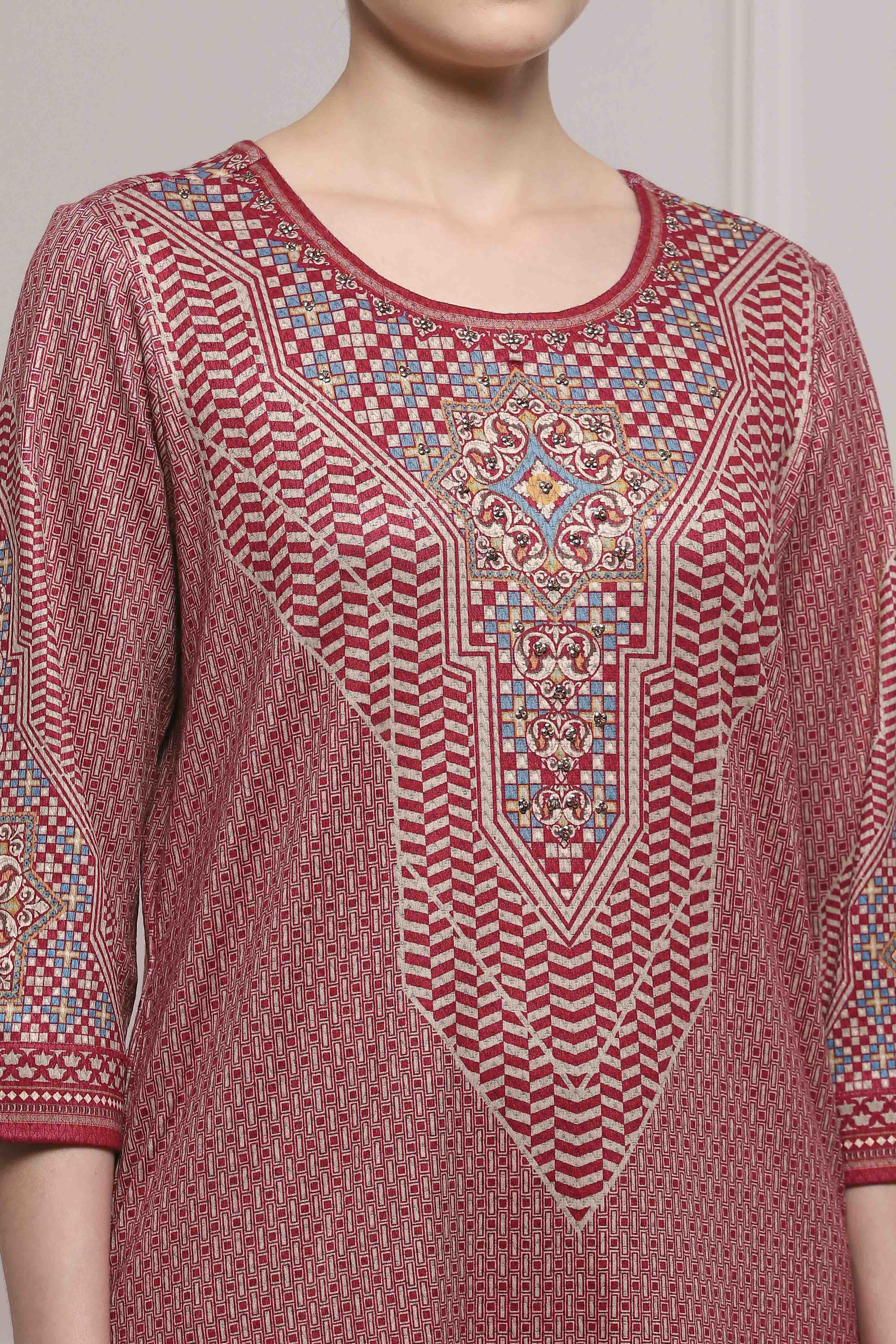 Blue Polyester Straight Printed Kurta image number 1