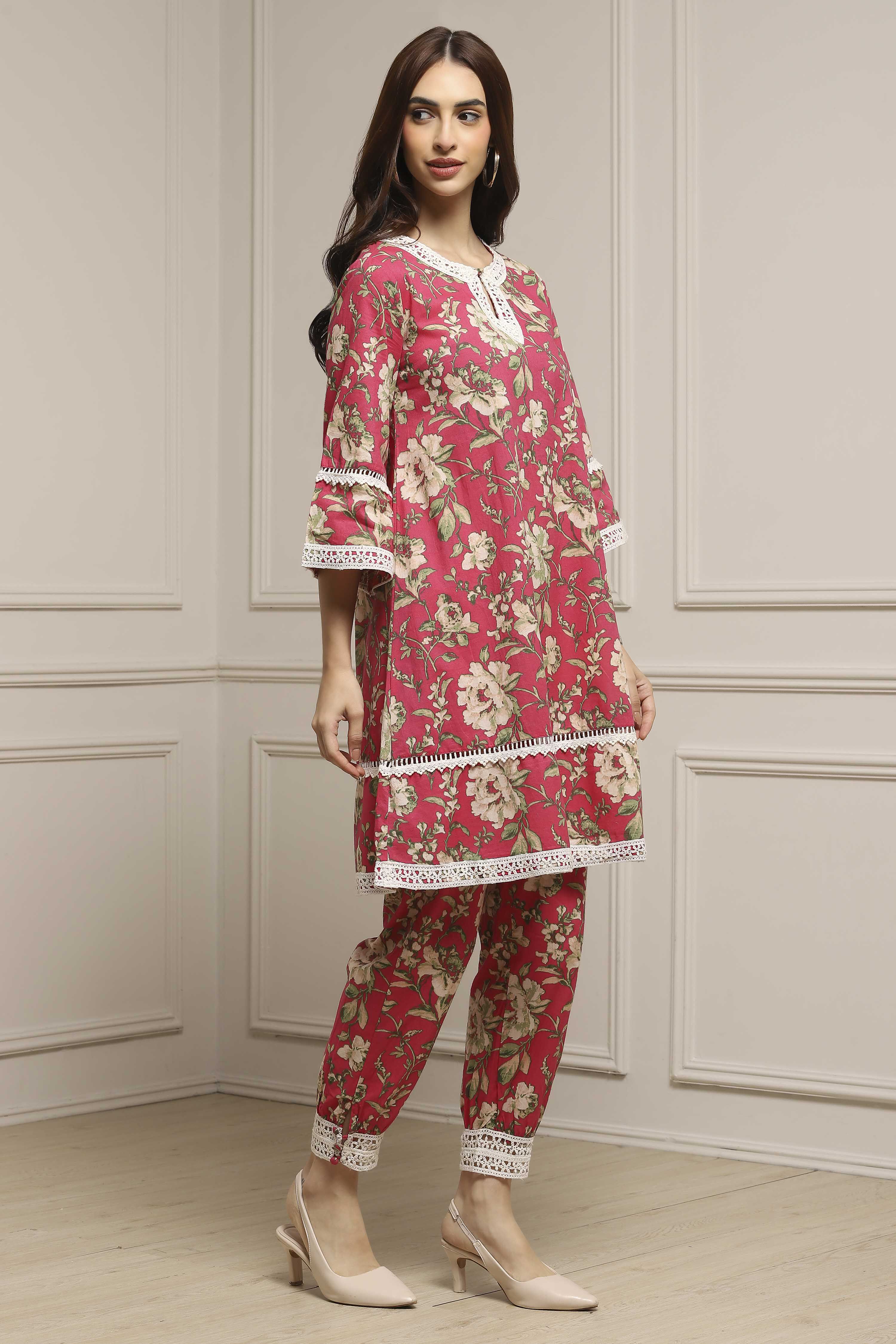Pink Cotton Floral Straight Co-ord Set image number 5