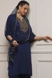 Blue Viscose Rayon Straight Solid Suit Set image number 7