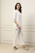 White Cotton Embroidered Schiffli Straight Suit Set image number 5