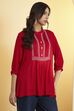 Red Viscose Rayon Embroidered Straight Kurti image number 3
