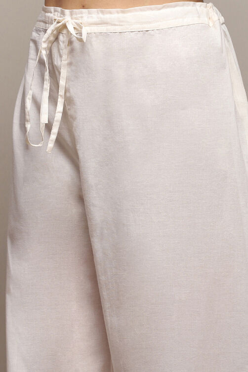 Off White Poly Cotton Straight Kurta Palazzo Suit Set image number 2
