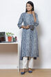 Indigo Straight LIVA Flax Printed Kurta image number 0