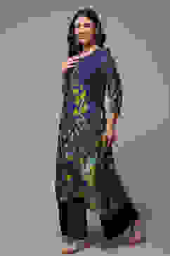 Navy Rayon Straight Printed Kurta image number 3