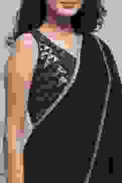 Black Art Silk Pre-draped Saree image number 1