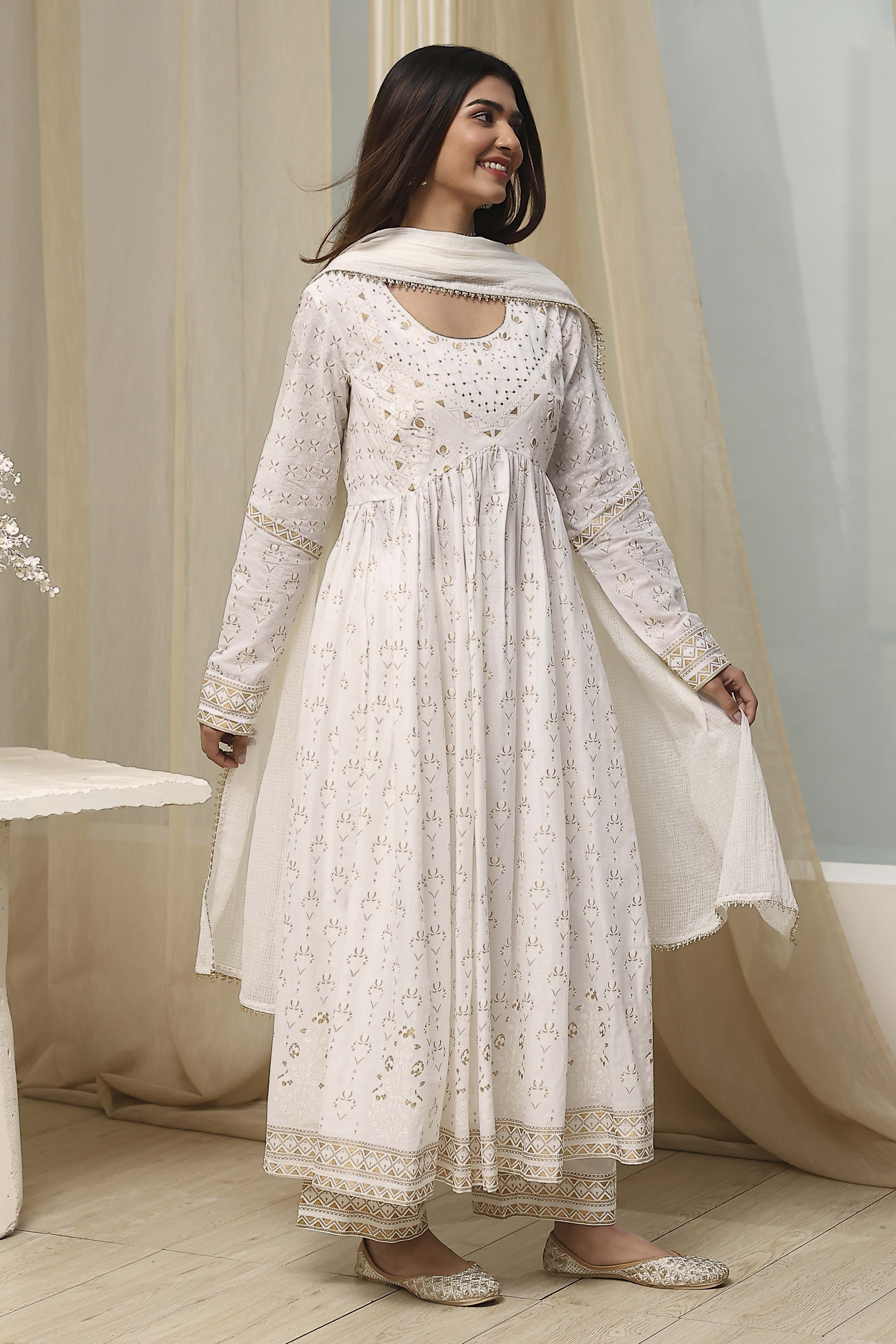 Onion Pink Cotton Printed Anarkali Suit Set image number 5