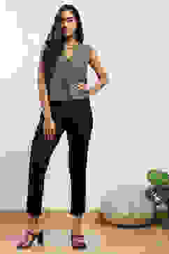 Black Viscose Lycra Solid Pant image number 0