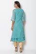 Peach Poly Metallic Cotton Flared Yarndyed Kurta image number 5