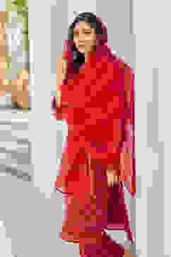 Red Yard-Dyed Chanderi Kurta & Pants Suit Set image number 0