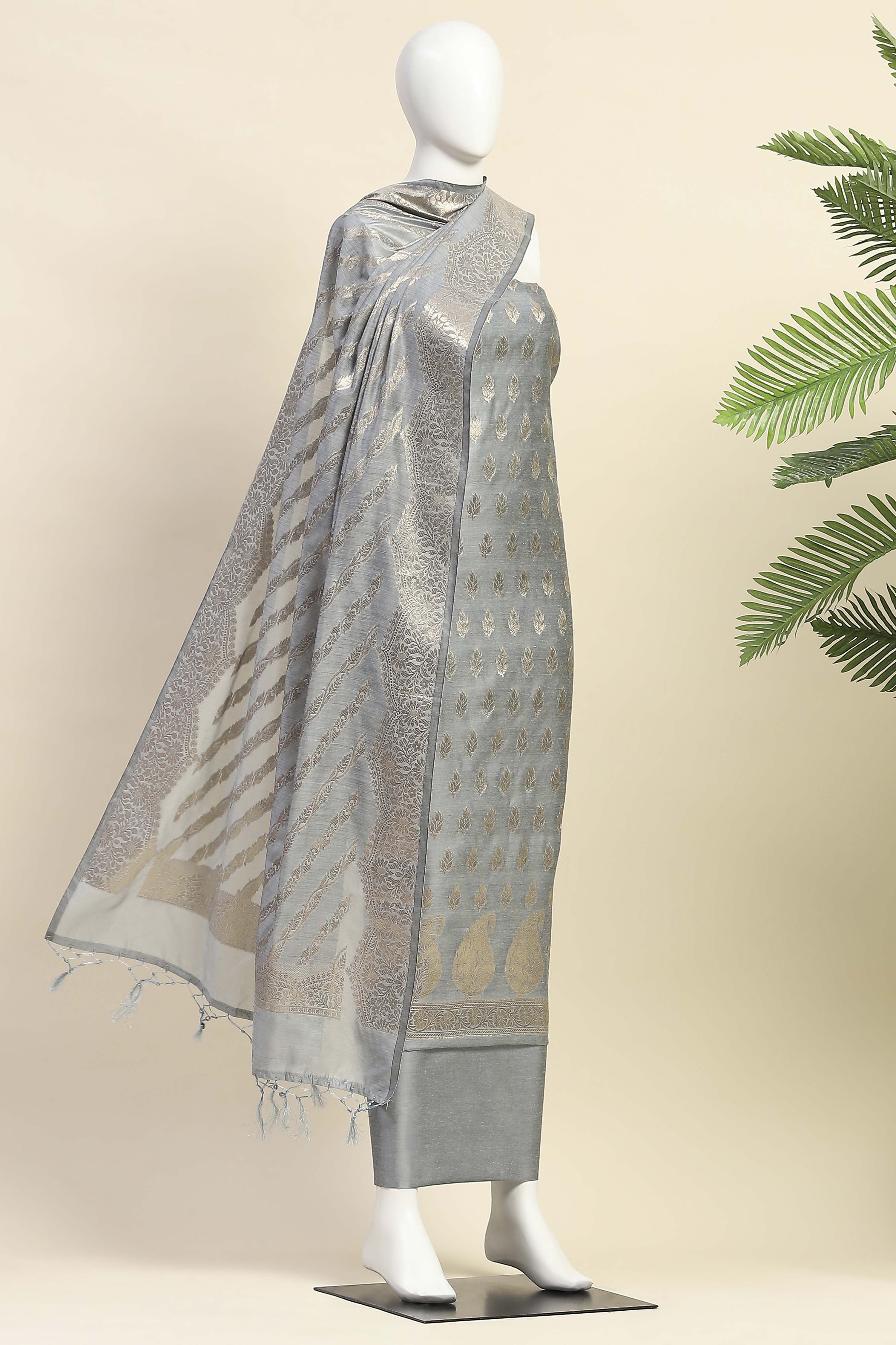 Blue Chanderi  Unstitched Suit Set image number 4