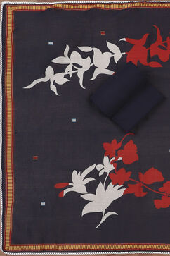 Navy Blue Cotton Unstitched Suit Set image number 2