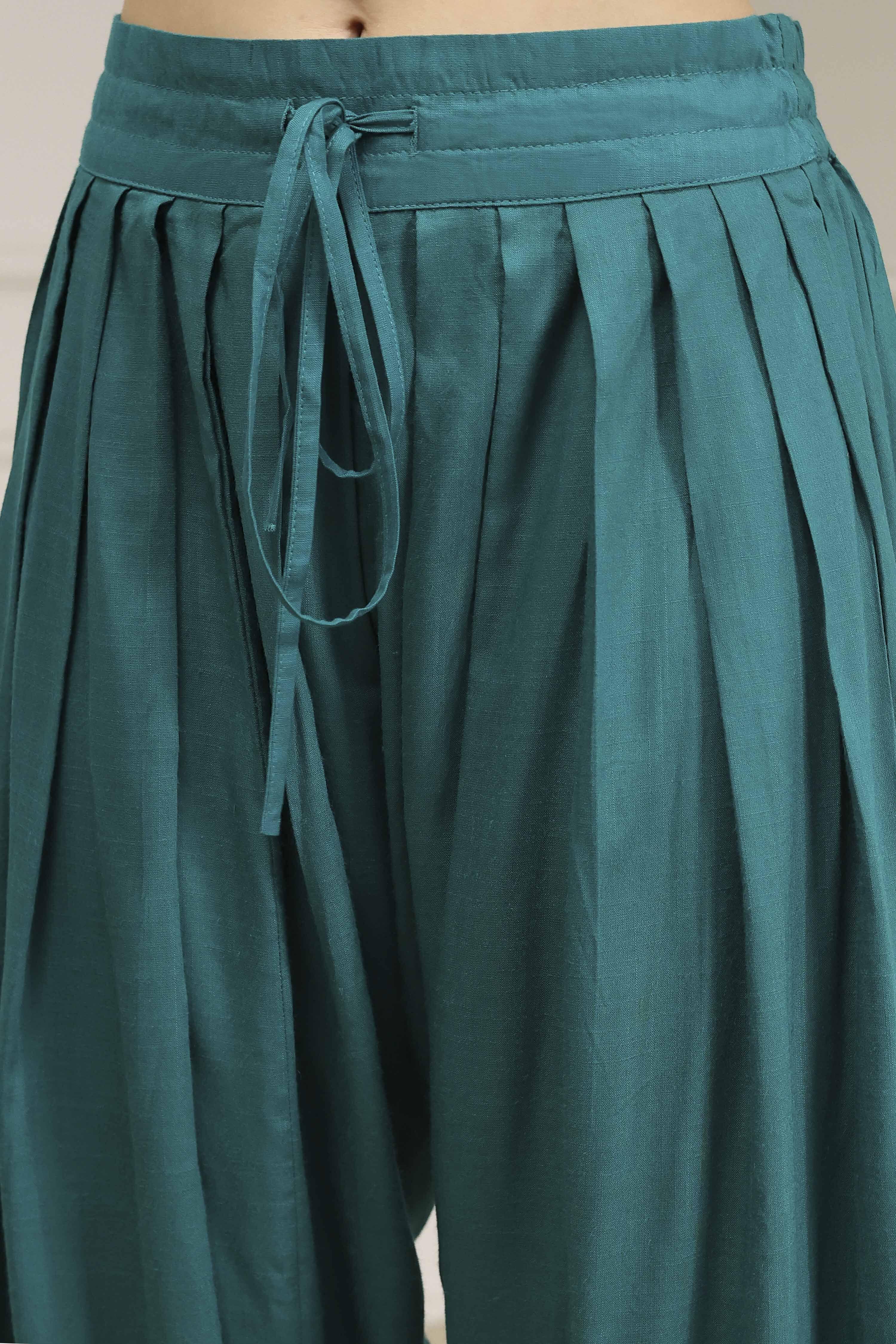 Teal Printed Straight Suit Set image number 2