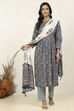 Pink Cotton Screen Printed Unstitched Suit Set image number 1