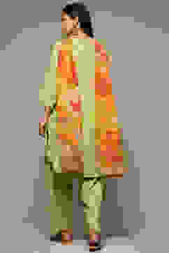 Green Cotton Blend A-Line Kurta Salwar Suit Set image number 4