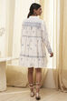 Off-White and Blue Cotton Floral Tiered Dress image number 3