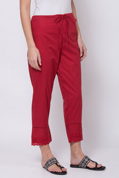 Red Cotton Solid Pant image number 3