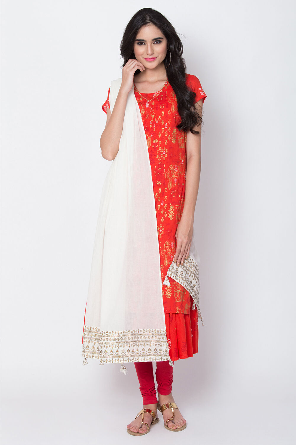 Red Cotton Solid Dupatta image number 2
