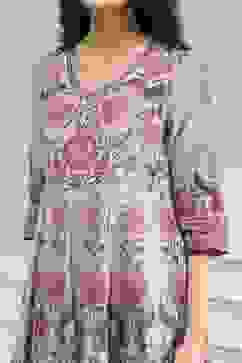 Sage Green Cotton Printed Anarkali Suit Set image number 1