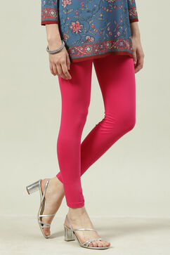 Fuschia Cotton Blend Solid Leggings image number 3