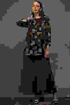 Rohit Bal Black Silk Chanderi Floral Printed Gathered Co-ord Set image number 6