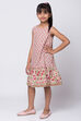Peach Cotton A-Line Printed Dress image number 2