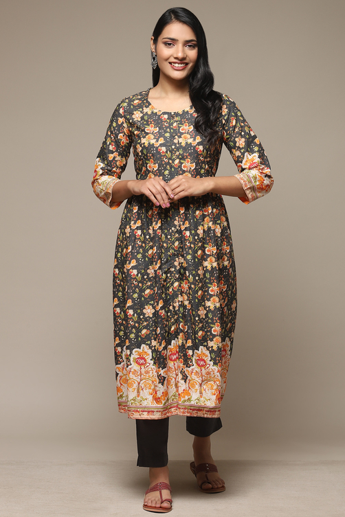 Blue Cotton Gathered Kurta Pants 2 Piece Set image number 6