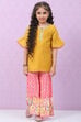 Pink & Yellow Art Silk Straight Kurta Set image number 0