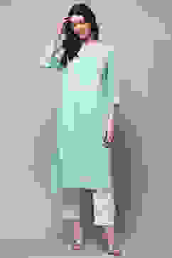 Aqua Blue Cotton Straight Kurta image number 0