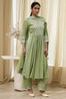 Olive Green Embroidered Gathered Suit Set image number 5