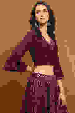 Wine Hand-Block Printed Festive Crop Top image number 4