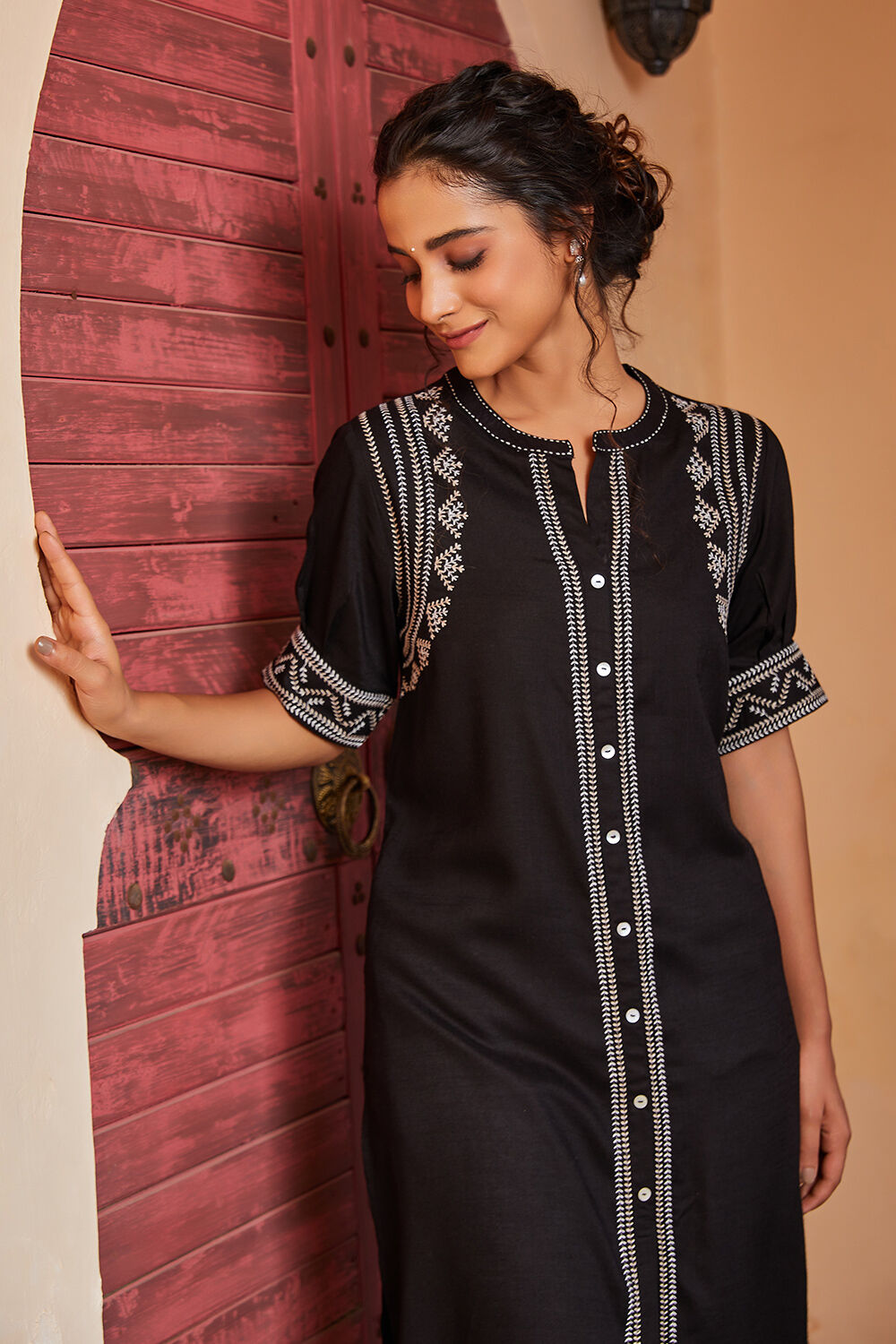 Black Printed Straight Kurta image number 0