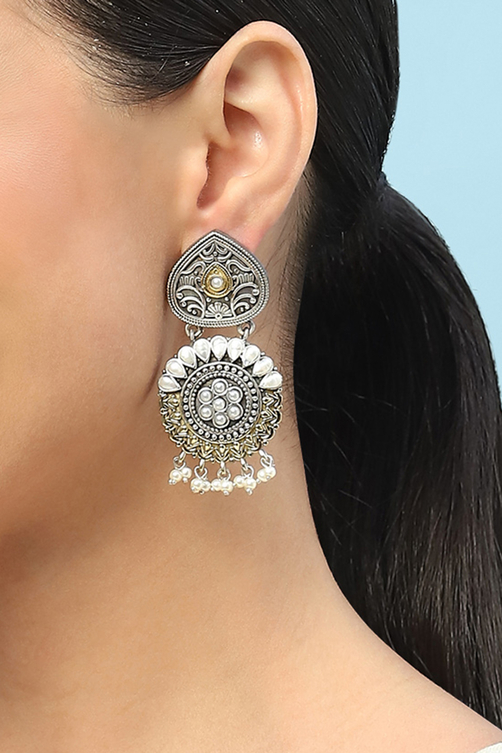 Gold Pearl Brass Earrings image number 1