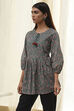 Teal Green Cotton Pleated A-Line Short Kurta image number 2