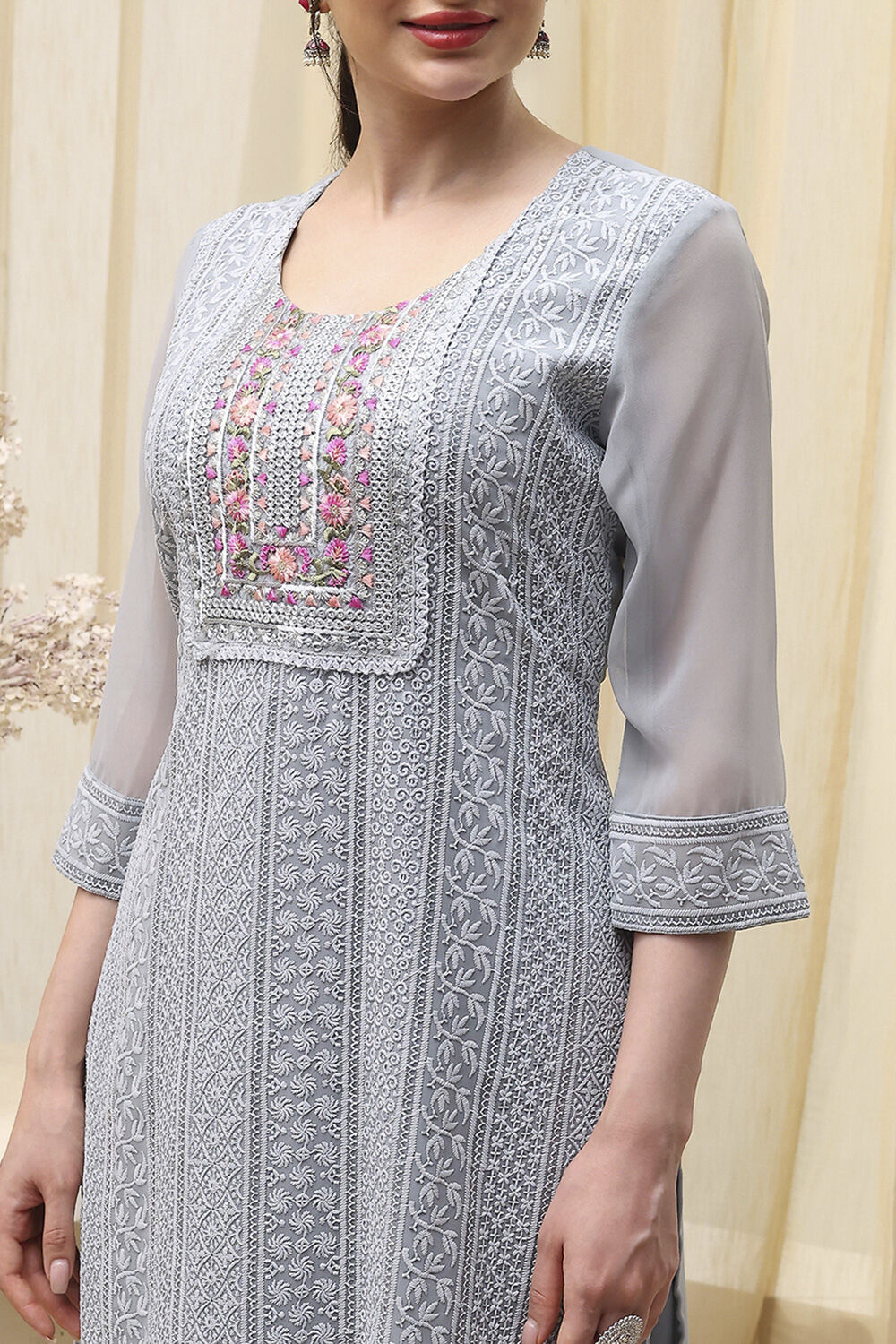 Pch Cotton Schiffly Unstitched Suit Set image number 2