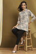 Beige and Grey Cotton Printed Straight Short Kurta image number 0