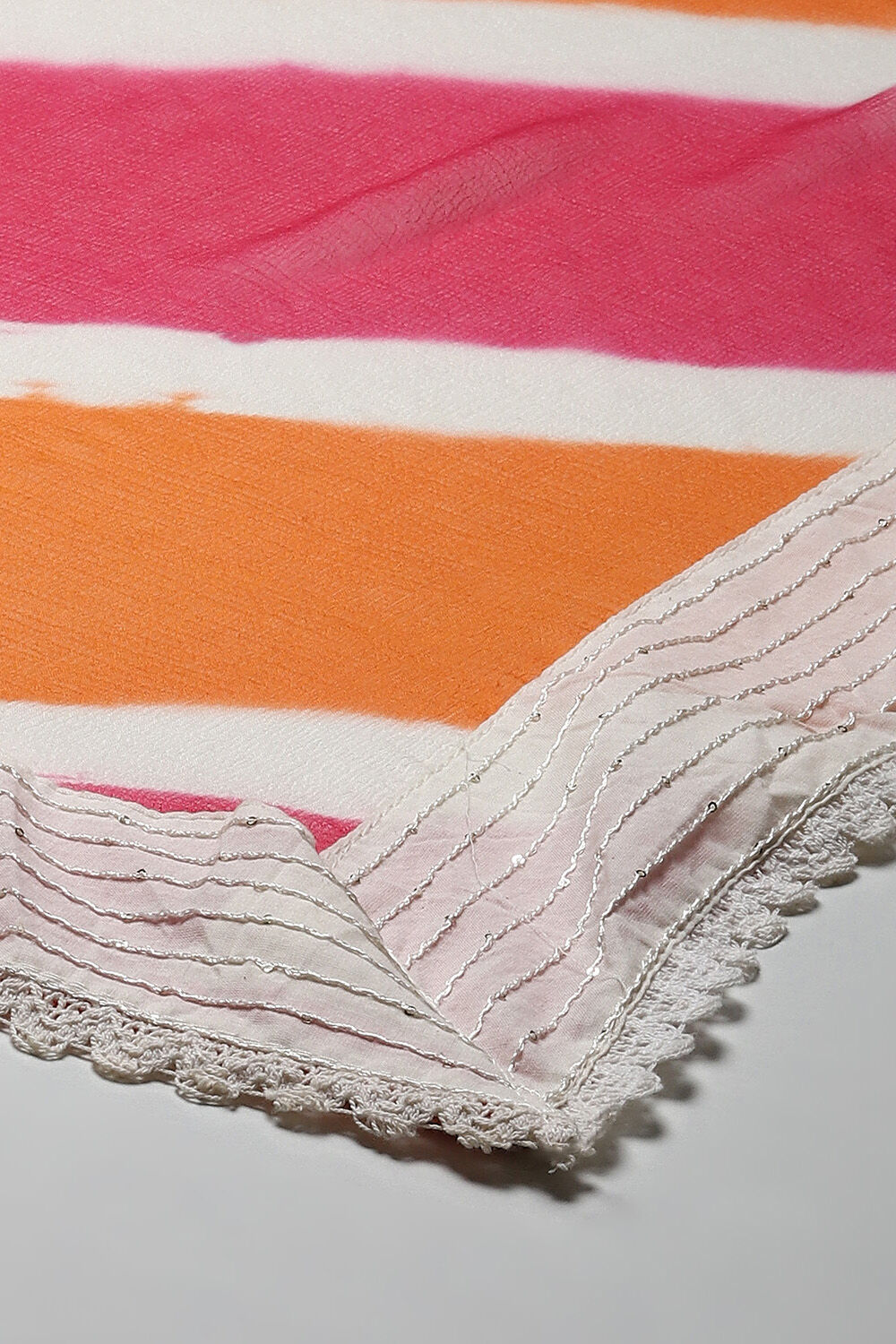 Off White Cotton Schiffly Unstitched Suit Set image number 4