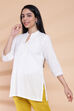 Off White Cotton Chikankari Short Embroidered Kurti image number 2