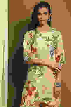 Ecru Modal Floral Printed Asymmetric Kurta Set image number 6