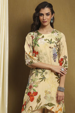 Ecru Modal Floral Printed Asymmetric Kurta Set image number 6
