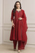 Red Chanderi Kalidar Dyed Suit Set image number 6