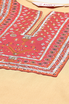 Beige Rayon Straight Kurta Pant Suit Set image number 1