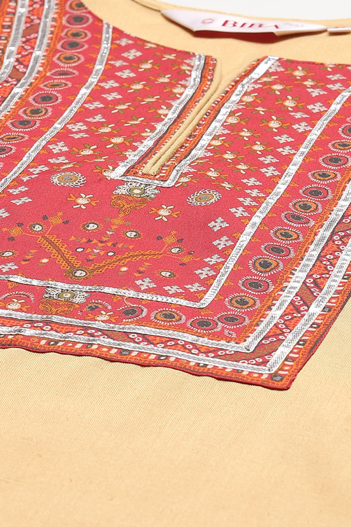 Beige Rayon Straight Kurta Pant Suit Set image number 1